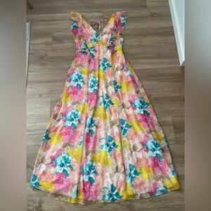 Cato Women’s Colorful Floral Maxi Dress with Ruffle Details Sleeveless Size XL